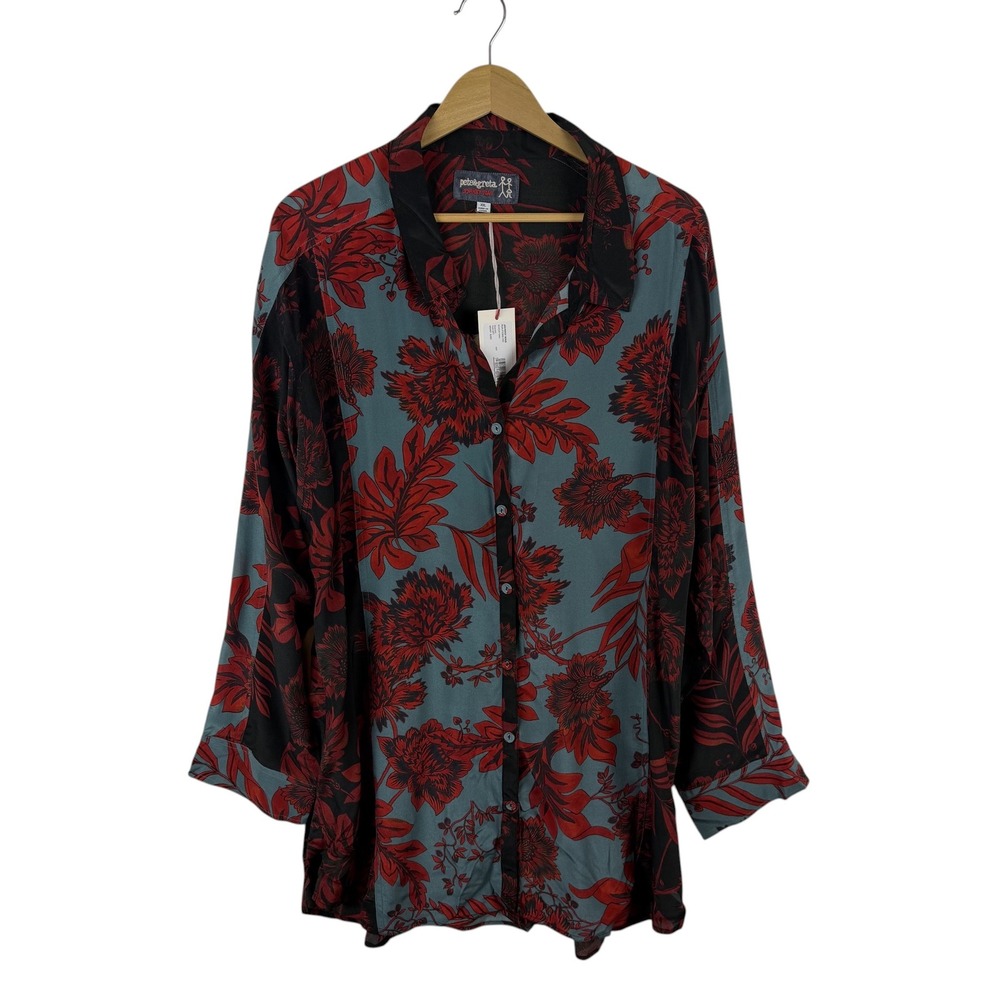 NWT Johnny Was Pete &‎ Greta 100% Silk Boudoir Tunic XXL Button Down Artsy Boho